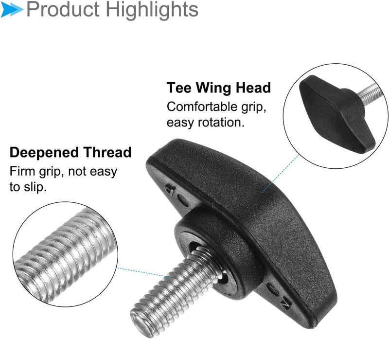 CoCud Tee Wing Knobs Thumb Screw, M6 x 14mm Male Thread, Plastic T Thumb Clamping Screw Threaded Stud Hand Knobs Grip, (Applications: for Machinery Lathes), 4-Pieces - Image 5